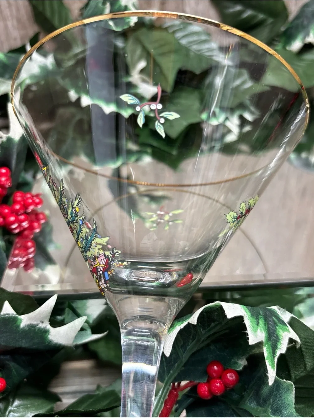 Spode Christmas Tree Martini Glass Gold Rim Single Stem Set Of 2Holidaycheer